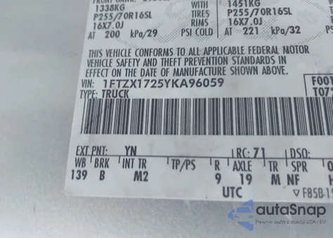 2000 Ford F-150 Work Series/Xl/Xlt z USA, uszkodzony, nr VIN 1FTZX1725YKA96059